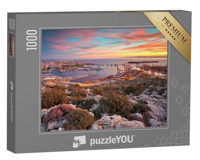 Puzzel 1000 stukjes „Uitzicht op de haven van Piraeus in Athene, Griekenland“