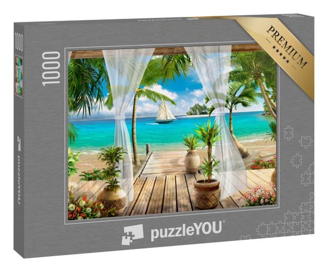 Puzzle 1000 Teile „Blick aus dem Fenster: Tropisches Paradies“