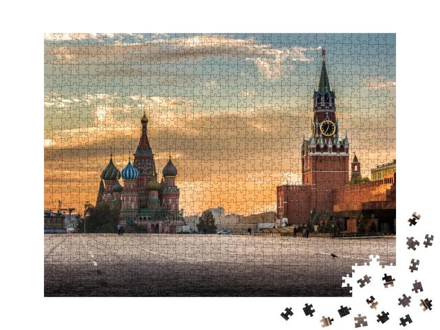 Puzzle 1000 Teile „Die Basilius-Kathedrale in der Dämmerung, Moskau“