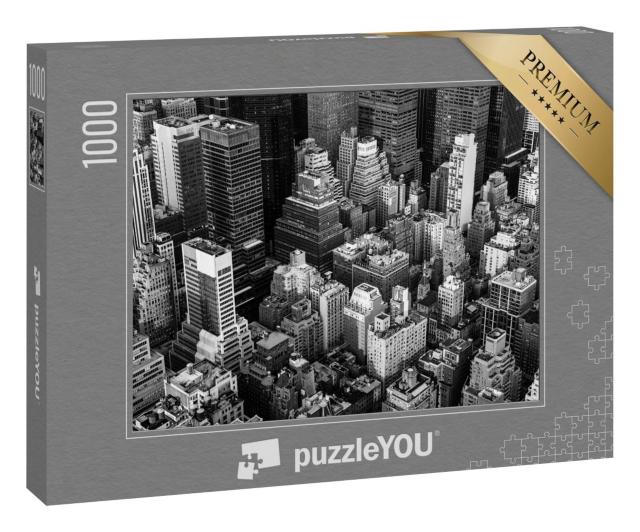 Puzzle 1000 Teile „New York City: Manhattan aus der Luft, Schwarz-Weiß, USA“