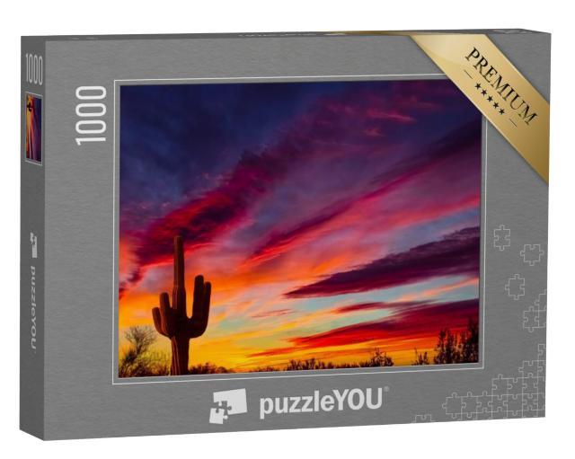 Puzzel 1000 stukjes „Typische saguaro cactus bij zonsondergang, Texas, USA“