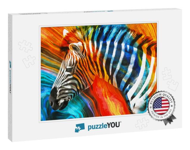 Modern Colorful Zebra Oil Painting. Abstract Painting for... Jigsaw Puzzle