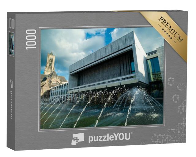 Puzzel 1000 stukjes „Stadhuis Arnhem met de Eusebiuskerk en de fontein“