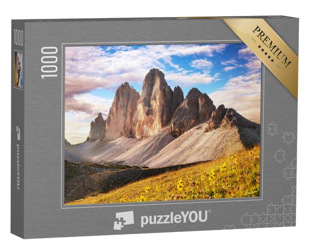 Puzzel 1000 stukjes „Ochtendzicht van de Drie Toppen, Zuid-Tirol, Italiaanse Alpen“