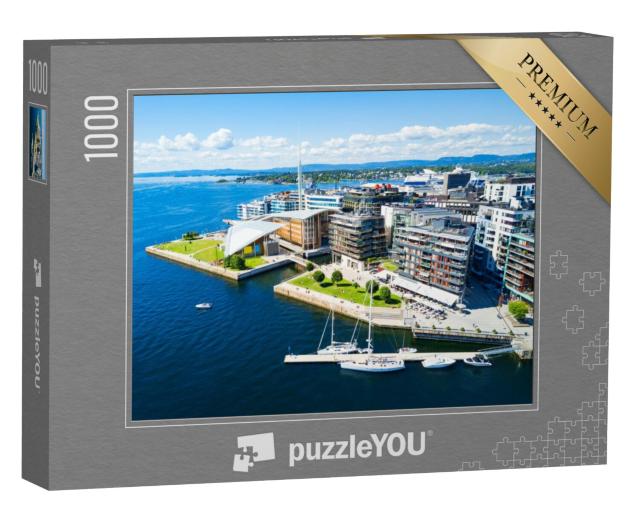 Puzzel 1000 stukjes „Haven van Oslo: wijk Aker Brygge, Oslo, Noorwegen“