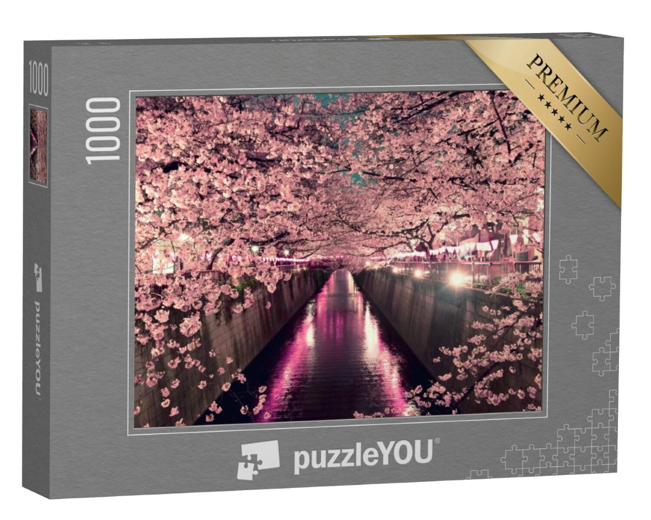 Puzzel 1000 stukjes „Kersenbloesems bij nacht in Tokio“