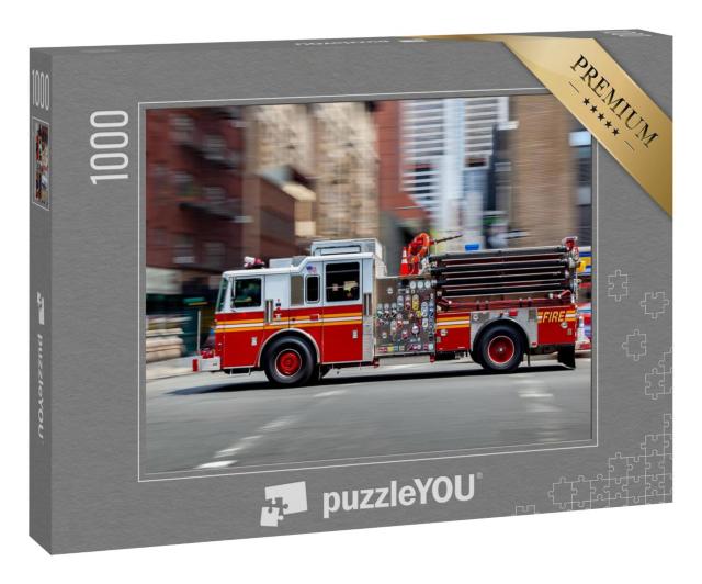 Puzzle 1000 Teile „Feuerwehrauto auf dem Weg zum Einsatz in NYC“