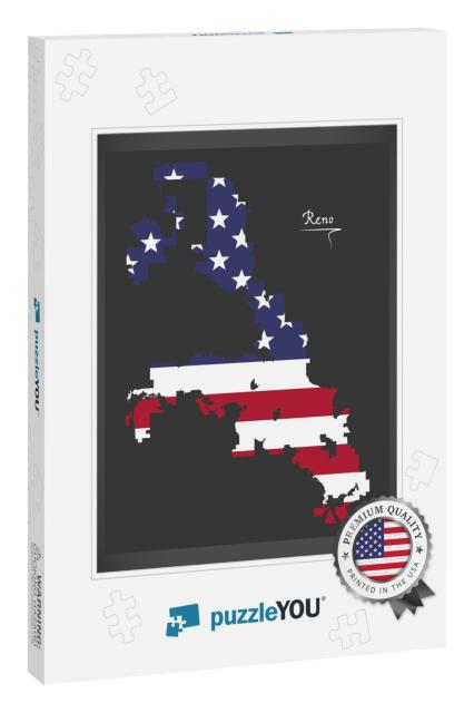 Reno Nevada City Map with American National Flag Illustra... Jigsaw Puzzle
