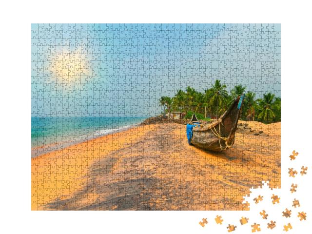 Puzzle 1000 Teile „Fischerboot am tropischen Strand in Varkala, Kerala, Indien“