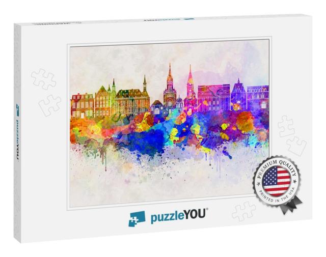 Aachen Skyline in Watercolor Background... Jigsaw Puzzle