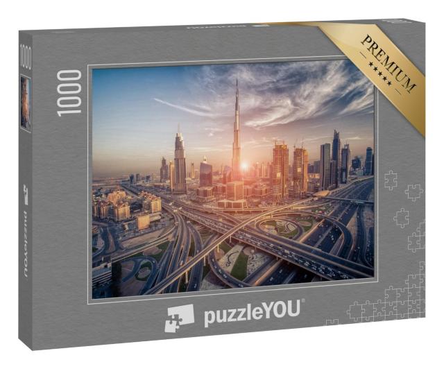 Puzzle 1000 Teile „Skyline von Dubai mit der schönen Stadt und der Schnellstraße“