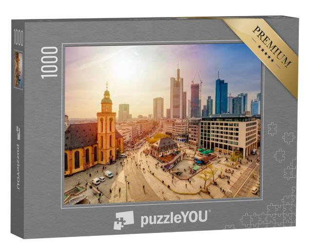 Puzzel 1000 stukjes „Zicht op Frankfurt am Main bij zonsondergang“