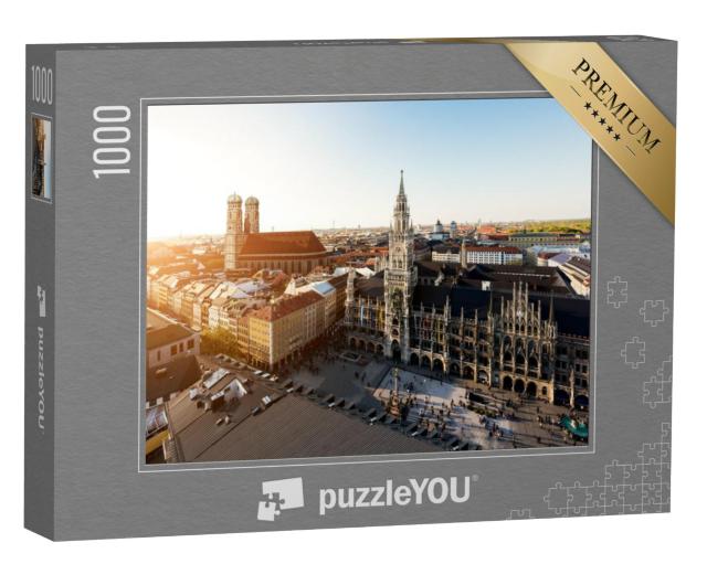 Puzzel 1000 stukjes „Luchtfoto: oude stadhuis en Marienplatz, München, Beieren“