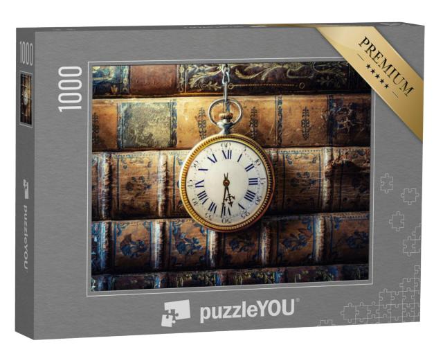 Puzzel 1000 stukjes „Vintage zakhorloge voor een stapel oude boeken“