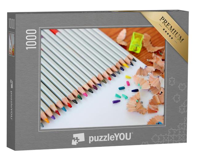 Puzzel 1000 stukjes „Kleurpotloden op een witte achtergrond“