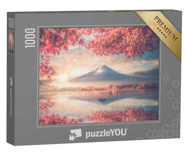 Puzzel 1000 stukjes „Fuji en het Kawaguchikomeer in de ochtendnevel, Japan“