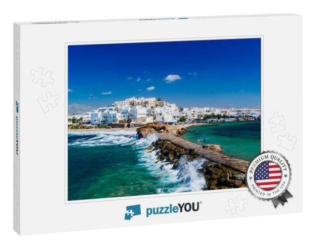 View of Naxos Town & Breaking Waves, Cyclades Archipelago... Jigsaw Puzzle