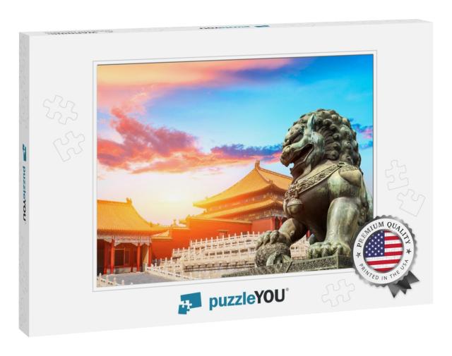 Bronze Lion At the Forbidden City, Beijing, Chinese Cultu... Jigsaw Puzzle