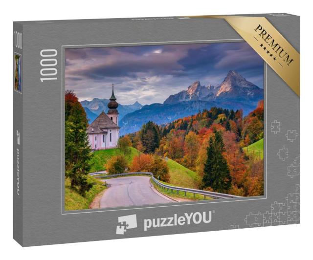 Puzzle 1000 Teile „Maria Gern Kirche und Watzmann im Herbst, Bayern, Deutschland“