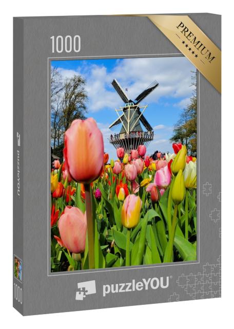 Puzzle 1000 Teile „Windmühle im Tulpenfeld, Niederlande“
