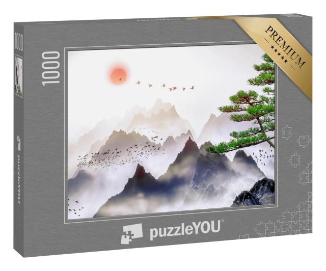 Puzzle 1000 Teile „Traditionelle chinesische Malerei: Berglandschaft“