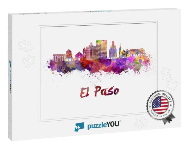 El Paso Skyline in Watercolor Splatters with Clipping Pat... Jigsaw Puzzle