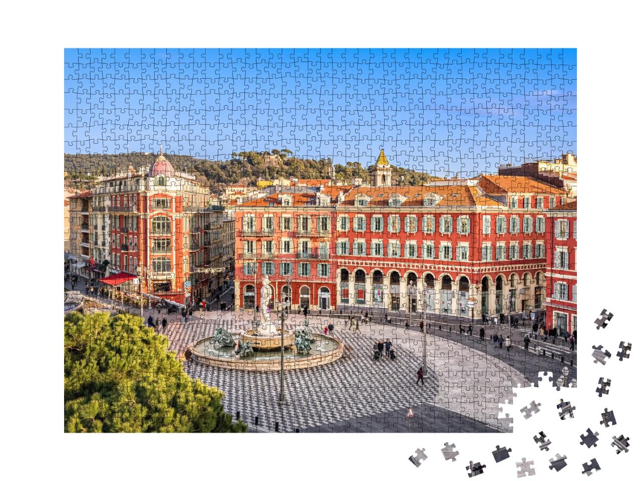 Puzzle 1000 Teile „Luftaufnahme von Place Massena mit Brunnen, Nizza, Frankreich“