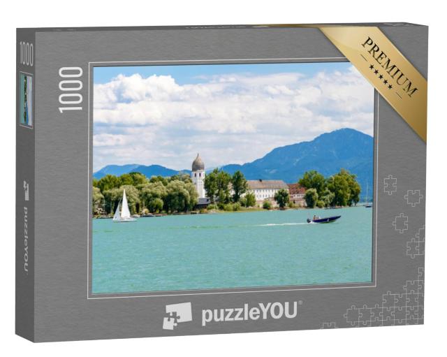 Puzzel 1000 stukjes „Fraueninsel, Frauenchiemsee aan de Chiemsee met boot, Beieren, Duitsland“