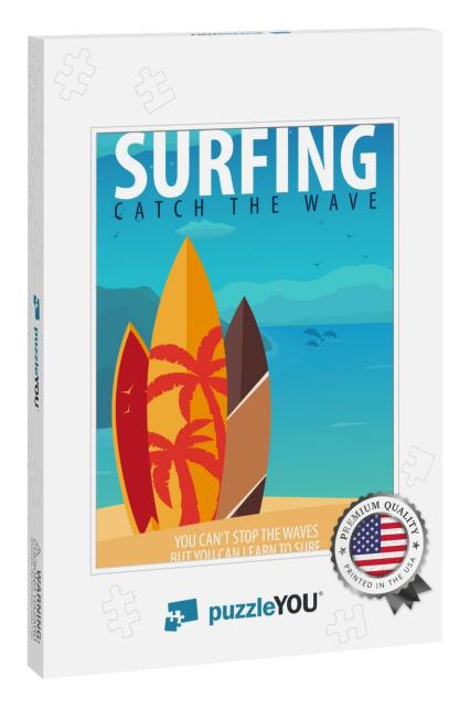 Surfing Banner & Poster. Surfboards on a Beach. Surf & Su... Jigsaw Puzzle