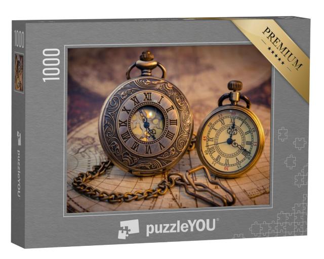 Puzzel 1000 stukjes „Vintage horloges met kaart“