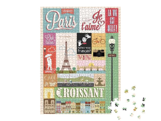 Puzzle 1000 Teile „Typografisches Poster, Paris, Retro-Stil“
