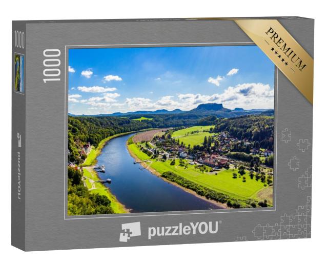 Puzzel 1000 stukjes „Uitzicht vanaf het uitzichtspunt Bastei in Saksisch Zwitserland“