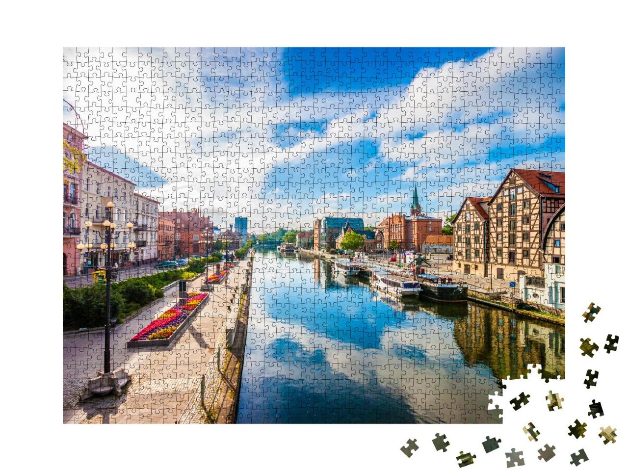 Puzzle 1000 Teile „Altstadt und Getreidespeicher am Fluss Brda, Bydgoszcz, Polen“