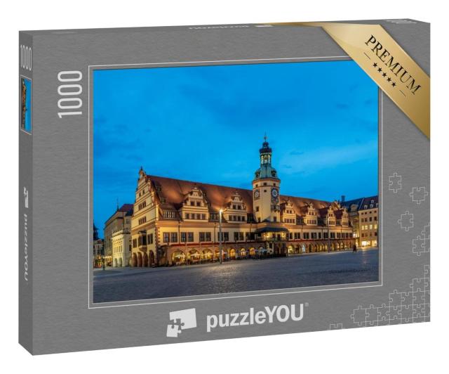 Puzzle 100 Teile „Altes Rathaus zur blauen Stunde, Leipzig, Deutschland“