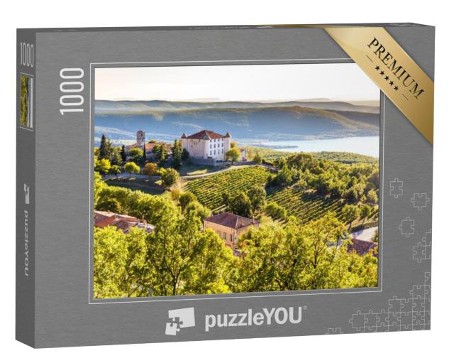 Puzzel 1000 stukjes „Dorp Aiguines met uitzicht op het Lac de Sainte Croix Meer-Alpes de Haute Provence“