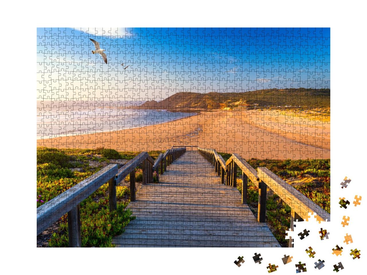 Puzzle 1000 Teile „Holzsteg zum Strand Praia da Amoreira, Algarve, Portugal“