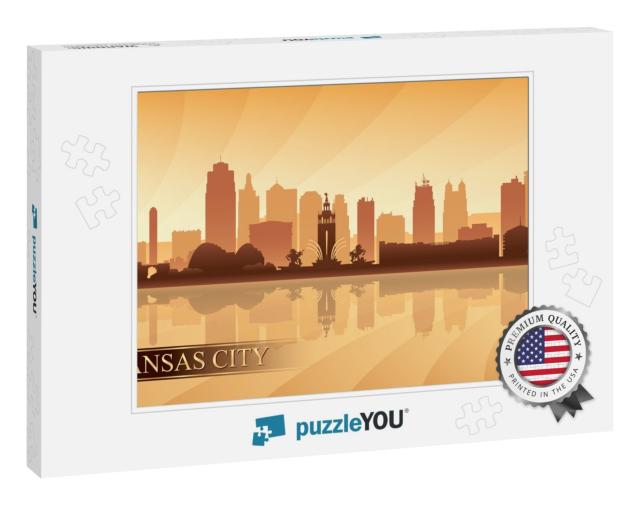 Kansas City Skyline Silhouette Background, Vector Illustr... Jigsaw Puzzle