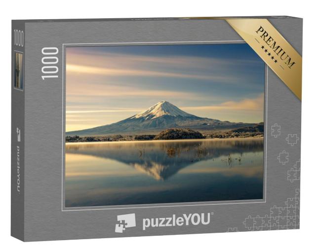 Puzzel 1000 stukjes „Spiegeling van de berg Fuji in het water, herfst in Japan“