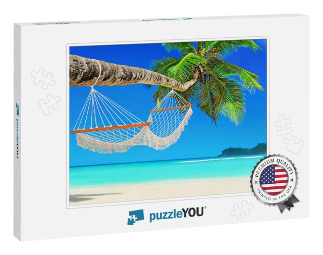 Wooden Mesh Hammock on Perfect Tropical White Sandy Cocon... Jigsaw Puzzle