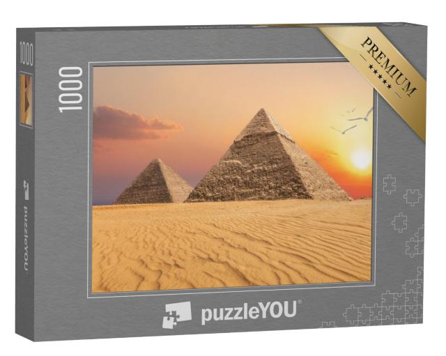 Puzzel 1000 stukjes „Piramide van Chephren en Piramide van Cheops, zonsondergang, Gizeh“