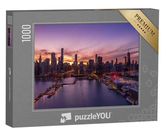 Puzzel 1000 stukjes „Chicago centrum met skyline, luchtfoto“