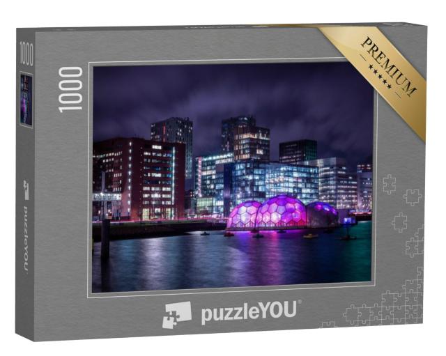 Puzzel 1000 stukjes „Rotterdam bij nacht, stad van de toekomst“