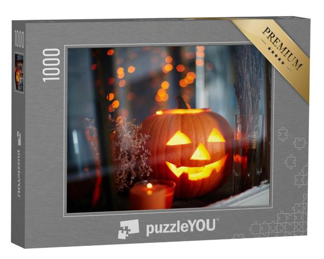 Puzzel 1000 stukjes „Halloween pompoen voor het raam“