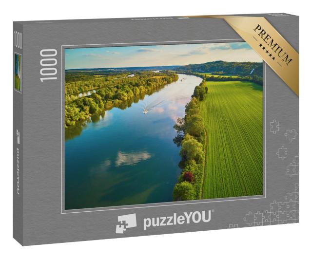 Puzzle 1000 Teile „Die Seine in grüner Landschaft, Departement Val d'Oise, Nordfrankreich“