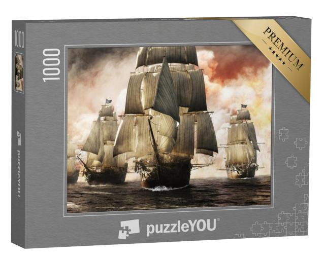 Puzzel 1000 stukjes „Digitale kunst: Vloot van piratenschip na succesvolle overval“