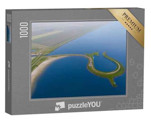 Puzzel 1000 stukjes „Dronebeeld van het kunstmatige tulpeiland Tulpeiland Zeewolde, Nederland“