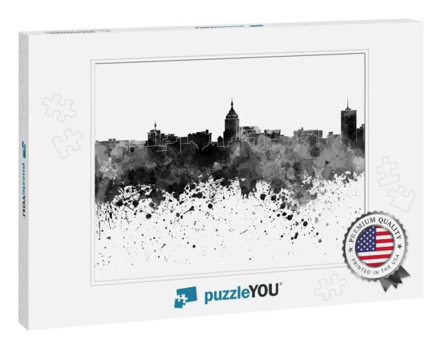 Fresno Skyline in Black Watercolor Background... Jigsaw Puzzle