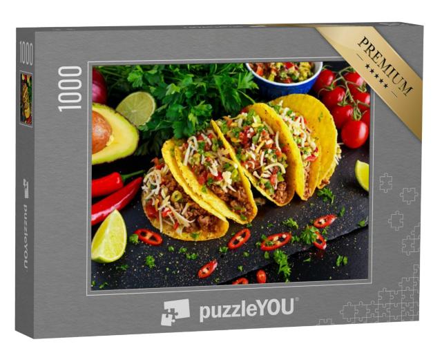 Puzzel 1000 stukjes „Mexicaans eten: Heerlijke taco's met zelfgemaakte salsa“