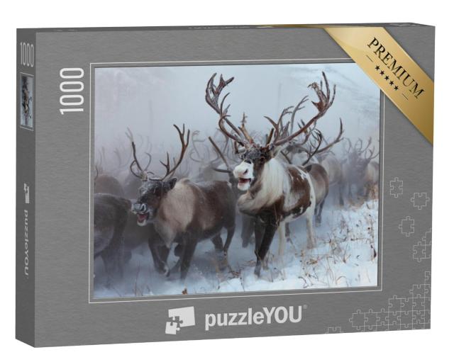 Puzzel 1000 stukjes „Kudde rendieren in de sneeuw“