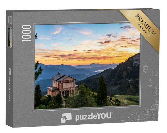 Puzzel 1000 stukjes „Zonsopgang boven het koninklijk huis van Ludwig II op de Schachen“